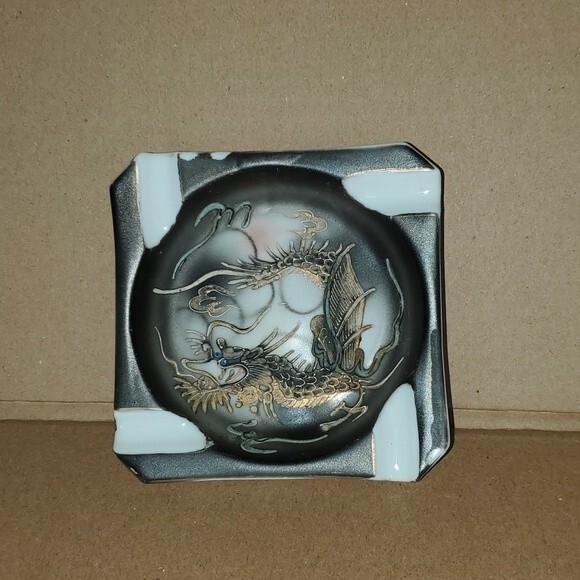 VTG ‘Dragonware’ Ashtray HANDPAINTED Blue Eyed Dragon Nippon Japan - Picture 6 of 6